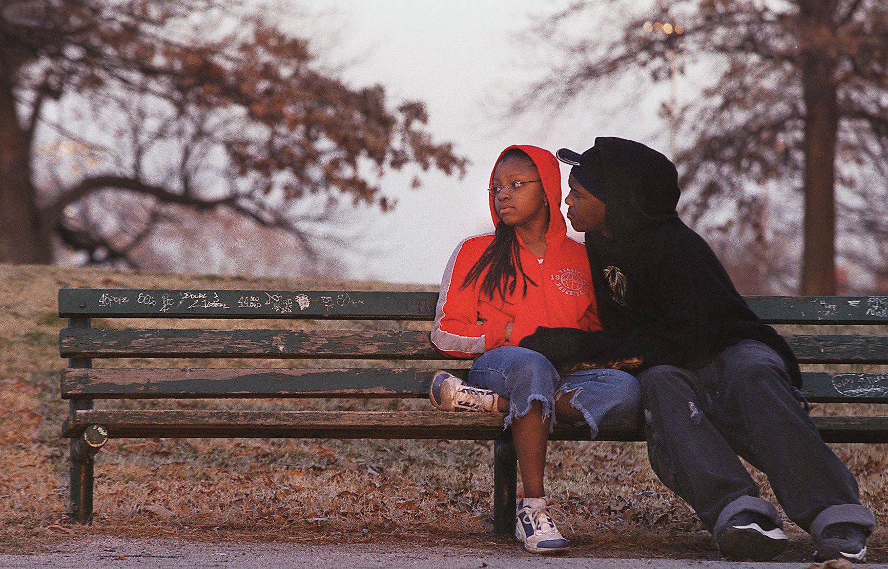 Young couple chat near MLK Drive in 2003